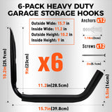 6-Pack Heavy Duty Garage Storage Hooks, 120 LB Capacity Wall Mounted Rack | Amazon US image 2