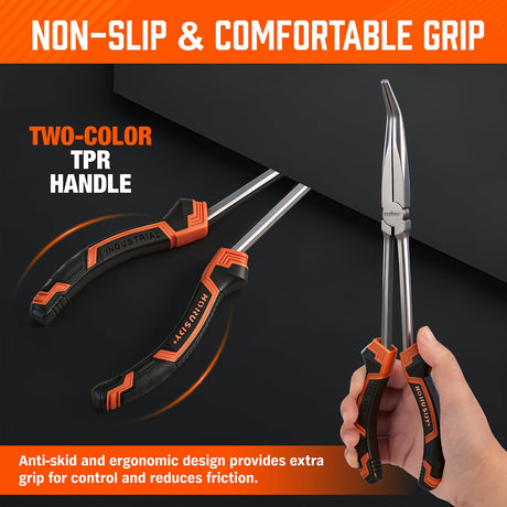 HORUSDY 3-Piece 11 Inch Long Reach Needle Nose Pliers Set, Extra Long Straight, 45° & 90° Bent Nose Pliers with 3 Magnetic Plier Racks and Roll-Up Storage Bag for Tight Spaces | Amazon US image 5