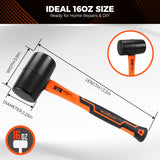 HORUSDY 16oz Durable Rubber Mallet Hammer with Fiberglass Handle, Non-Marring Blow Tool for Flooring, Tent Stakes, Woodworking, and Camping, Non-Slip Grip