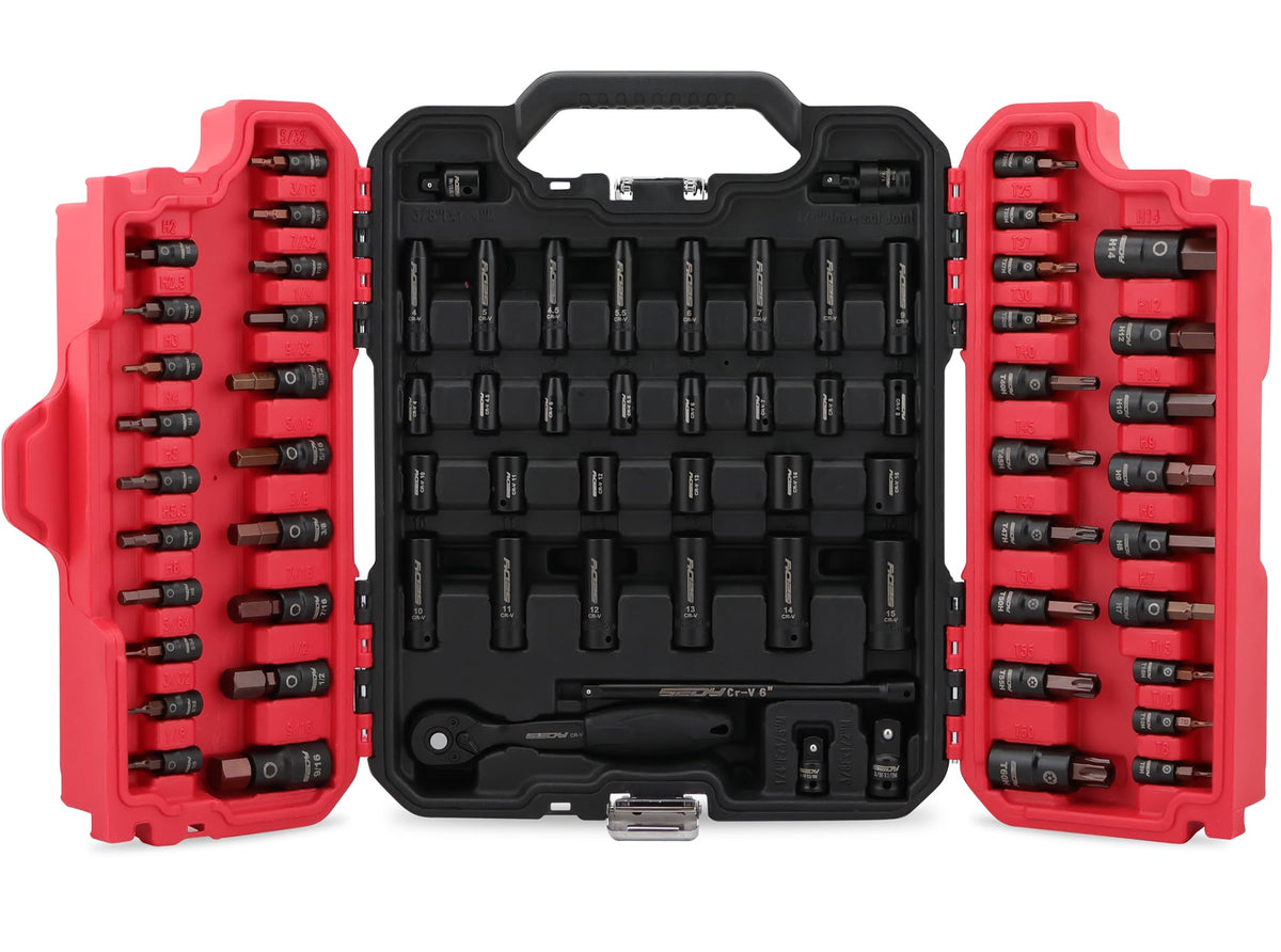 73-Piece Impact Socket Set with Hex & Torx Bit Sockets, SAE & Metric Deep & Shallow Sockets, Ratchet Handle, Universal Joint, Adapters & Extension Bars, CR-MO Steel