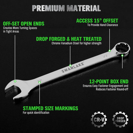 SWANLAKE 30-Piece Combination Wrench Set, Metric & SAE (8-22mm & 1/4” to 1-1/16”),12-Point Open End Standard Wrench Set, Mechanics Wrenches Sets, Chrome Vanadium Steel with Storage Rack