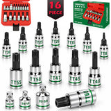 16-Piece Torx Bit Socket Set, Premium S2 Steel, European Style TT8-TT60