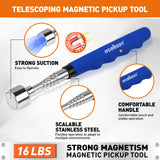 HORUSDY 4PCS Telescoping Magnetic Pick Up Tool Kit, Magnetic Sweepers Set with 360° Inspection Mirror, 2 Telescoping Magnetic Pickup Tools (5–25.6/6.9–29.5 in) & 24 in Flexible Claw Grabber