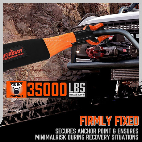 HORUSDY Nylon Heavy Duty Tow Strap Recovery Strap with Hooks 3" x 30Ft - 35,000 LBS Break Strength, 2" Shackle Hitch Receiver + 3/4 D Ring Shackles (2pcs), Recover Your Vehicle Stuck in Mud/Snow