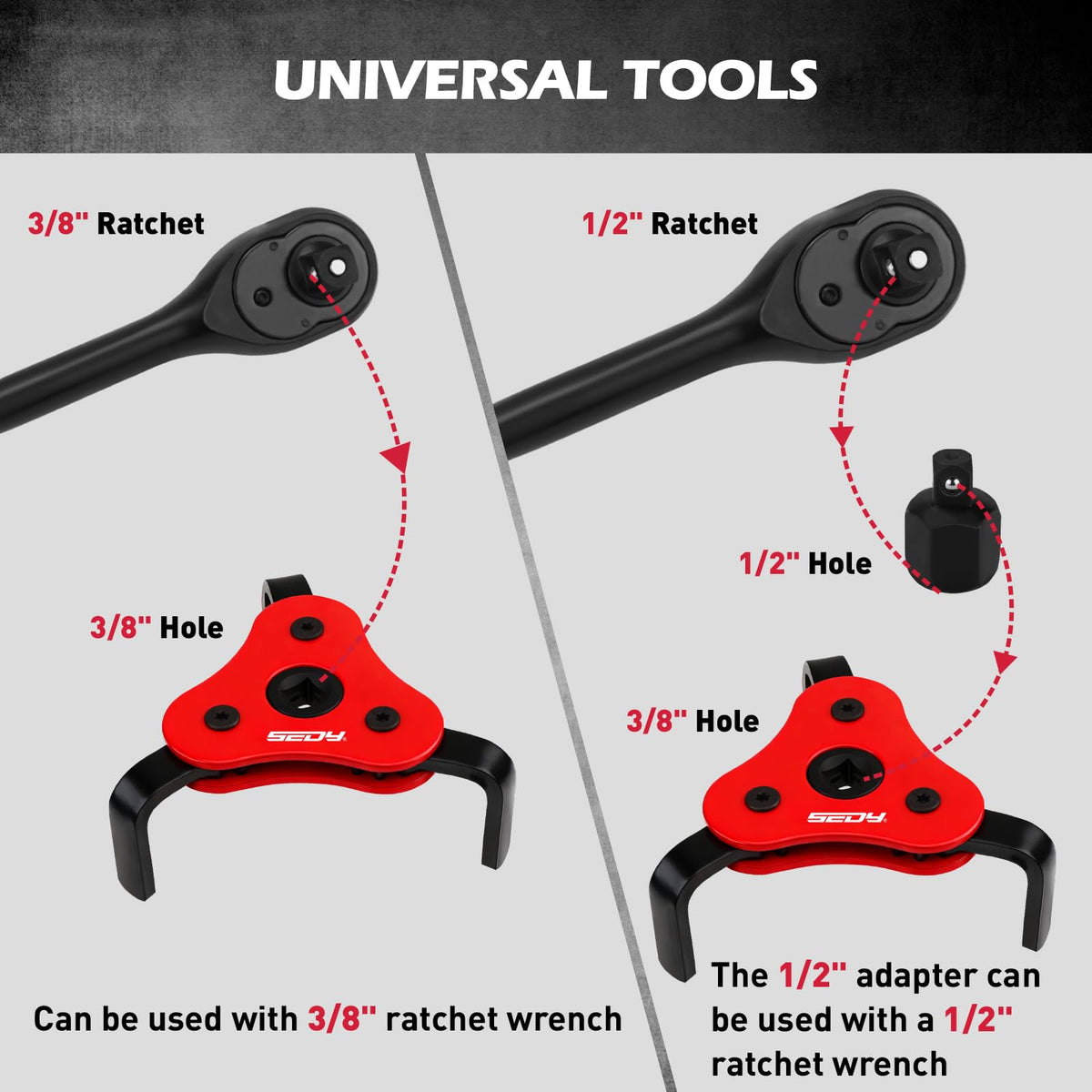 10-Piece Oil Filter Wrench Set 2-3/8"to 4-3/4", 12-Inch Adjustable Oil Filter Plier, Universal 3-Jaw Oil Filter Wrench, 1/2"Quick Release Ratchet Handle, 1/2"-3/8" Adapter, Towel in Storage Case