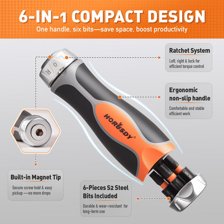 HORUSDY 59pcs Magnetic Nut Driver Set with 6-in-1 Ratcheting Screwdriver Handle, SAE & Metric 1/4 Inch Hex Shank Socket Set for Impact Drill with Quick-release Bit Holder and Extension Bar