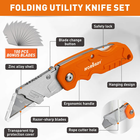 HORUSDY Folding Utility Knife Set with Extra Blades