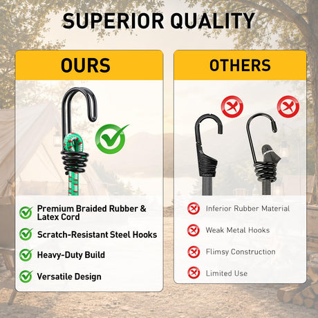 Bungee Cords Heavy Duty Outdoor: 20 Pcs Premium Rubber Bungee Cords with Hooks in a Storage Jar Includes 10", 18", 24", 30", 36", 48" Bungee Cord for Camping, Tent, Fastening Items