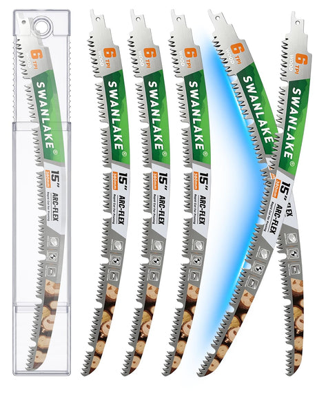 15-Inch Reciprocating Saw Blades, 5-Pack 6TPI Arc Edge for Pruning