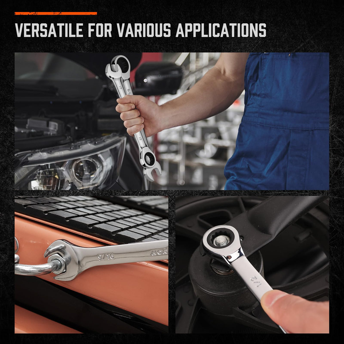HORUSDY 13-Piece Sturdy Ratcheting Wrench Set | SAE 1/4''–7/8'' | Max Torque Ratchet Combination Wrenches Set with Storage Rack | 72-Tooth | Chrome Vanadium Steel
