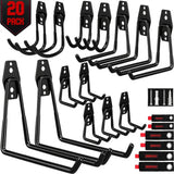 20 Pack Heavy Duty Garage Storage Hooks with Extension Cord Organizer, Solid Steel Wall Mount Hook Set with Anti-Slip Coating Utility J Hooks for Ladders,Bikes,Ropes,Broom,Garden,Yard and Power Tools