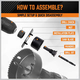 HORUSDY Hole Saw Set 24PCS Hole Saw Kit,Hole Saw Drill Bit Kit, 3/4"-6" (19-152mm) 17PCS Saw Blades, 2 Mandrels, 3 Drill Bit, Installation Plate, Hex Key, For Drywall, Soft Wood, Plywood, Plastic, PVC