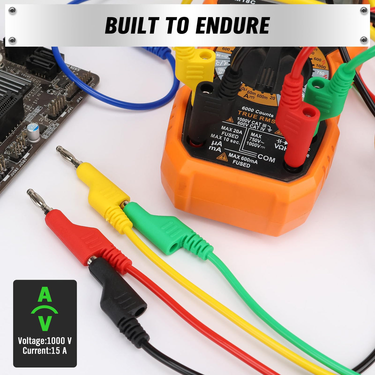 SWANLAKE 5-Piece Dual-Ended Banana Plug Test Leads, 1000V 15A 3.5ft/1M Multimeter Electrical 4mm Banana-Plug, Flexible Copper Banana Cable, Electrical Test Wires