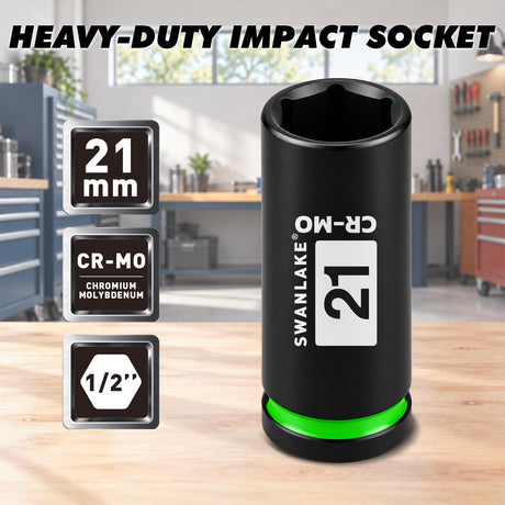 21mm Socket 1/2-inch Drive Deep Impact Axle Nut Socket