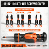 HORUSDY Magnetic Portable Screwdriver Bit Set: 8-in-1 Ratcheting Screw Driver Includes 1/4”Bit Driver Holder, 7 Screwdriver Bits with Phillips, Slotted, Square, Hex, for Garage & Daily Repair