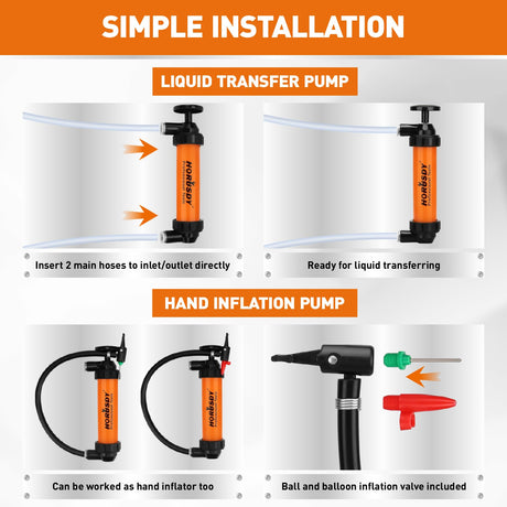 HORUSDY Multi-Use Siphon Transfer Pump Kit Hand Fuel Pumps for Gas Oil Water with Air Hose, Portable Manual Fuel Transfer Pump for Boat, Car, RV, Emergency, Lawn Mower Fluid Drainage