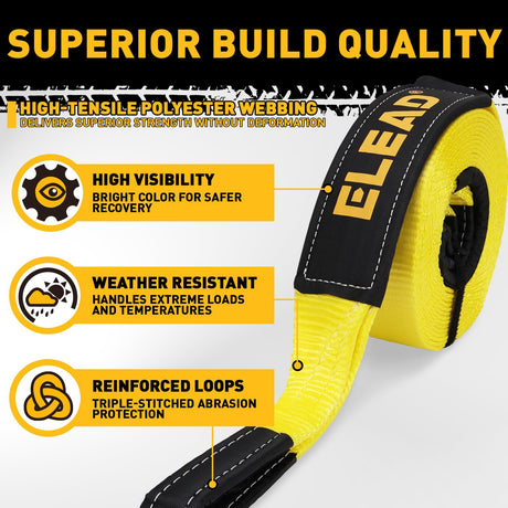 3" x 30Ft Recovery Tow Strap Heavy Duty with Hooks - 36000 LBS Break Strength, 3/4 D Ring Shackles (2pcs), Emergency Recovery Strap Tow Rope for Truck, SUV, ATV Offroad Vehicle