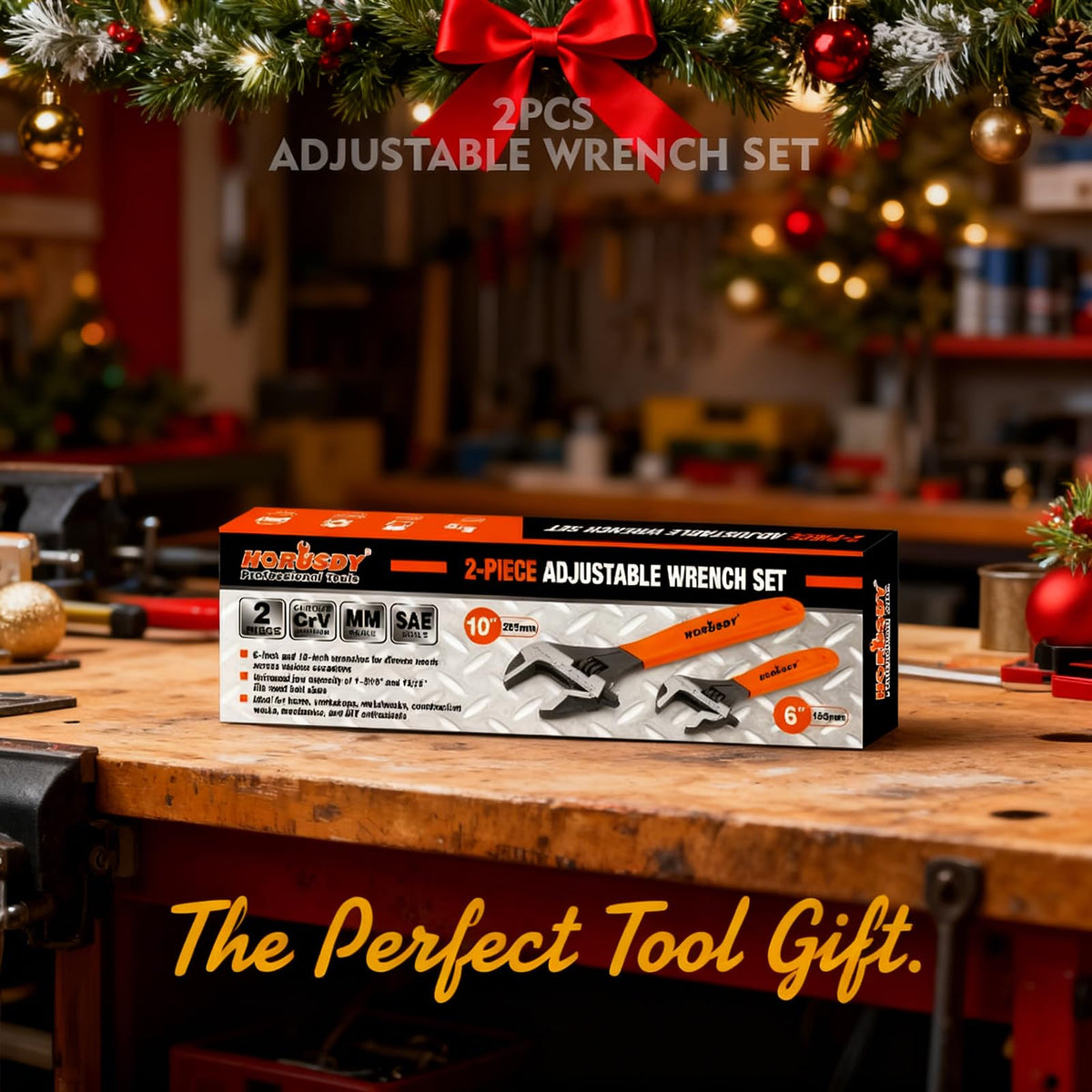 HORUSDY Adjustable Wrench Set | 2-Piece | 6-Inch and 10-Inch Wrenches | Metric & SAE Scales | Cushion Grip Wrench | Cr-V Steel
