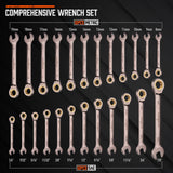 HORUSDY 24-Piece Ratcheting Wrench Set | Metric and SAE | 8-19 mm & 1/4” to 7/8“ | Ratchet Combination Wrenches Set with Organizer | 72-Teeth | Chrome Vanadium Steel