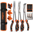 HORUSDY 3-Piece 11 Inch Long Reach Needle Nose Pliers Set, Extra Long Straight, 45° & 90° Bent Nose Pliers with 3 Magnetic Plier Racks and Roll-Up Storage Bag for Tight Spaces | Amazon US image 1