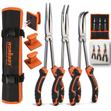 HORUSDY 3-Piece 11 Inch Long Reach Needle Nose Pliers Set, Extra Long Straight, 45° & 90° Bent Nose Pliers with 3 Magnetic Plier Racks and Roll-Up Storage Bag for Tight Spaces | Amazon US image 1