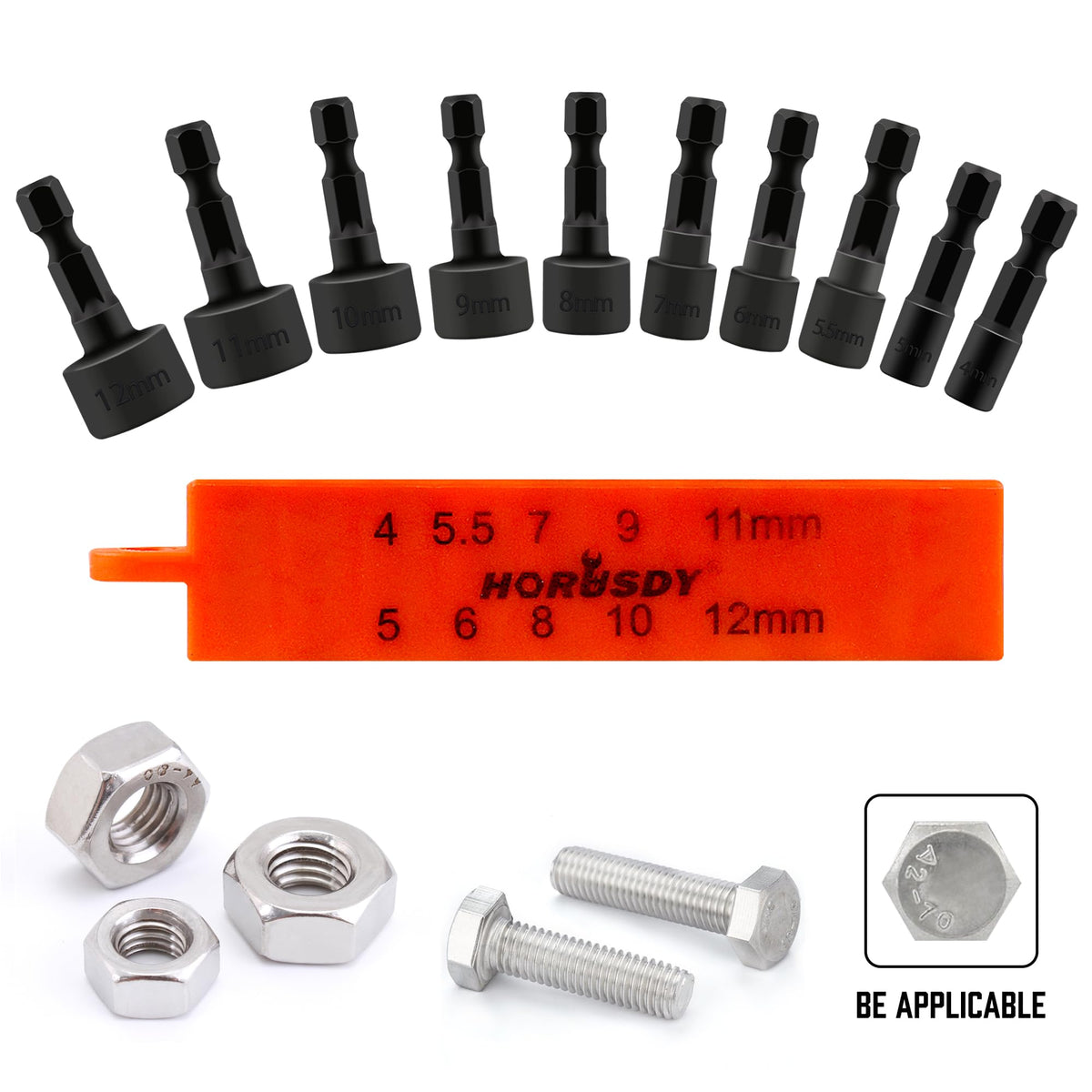 HORUSDY 22-Piece Power Nut Driver Set for Impact Drill, SAE and Metric, 1/4” Nut Driver Hex Keys, Hex Head Drill Bit Set