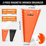 HORUSDY 2-Piece Magnetic Wrench Organizer, 32-Slot Wrench Storage Rack for Toolboxes, Drawer & Garage, SAE (1/4" - 1-1/16") & Metric (6mm - 24mm) Wrench Holder, Black & Orange, 11LBS Capacity