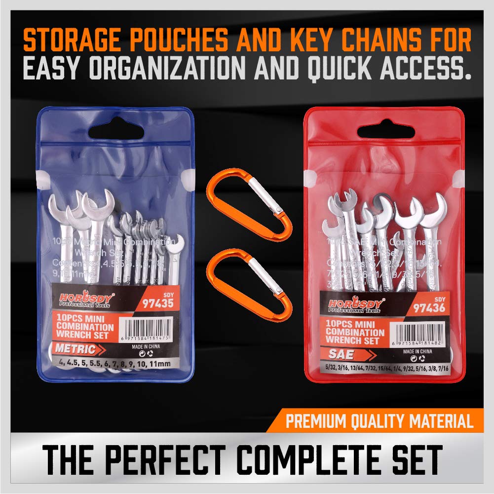 HORUSDY 20-Piece Mini Wrench Set, Small Wrench Set, Metric and SAE Mini Combination Wrench Sets
