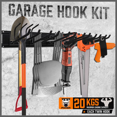 HORUSDY 64-Inch Heavy Duty Garage Organization Rack, 14 Packs Max Load 600LB, 4 Packs Rails and 9 Adjustable Hooks, Tool Organizer Rack with Heavy Double Hooks Tracks