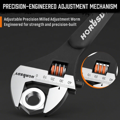 HORUSDY 3-Piece Adjustable Spud Wrench Set, 10", 12", 16", CR-V Steel, SAE & Metric Scale, Black Oxide Finish, Heavy Duty Wrenches for Construction, Mechanical Repair, DIY and Outdoor Projects