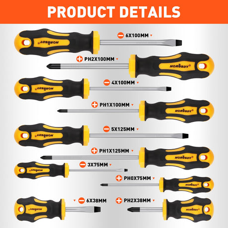 HORUSDY 11-Pieces Magnetic Screw driver, Magnetic 5 Phillips and 5 Flat Head Tips for Fastening and Loosening Seized