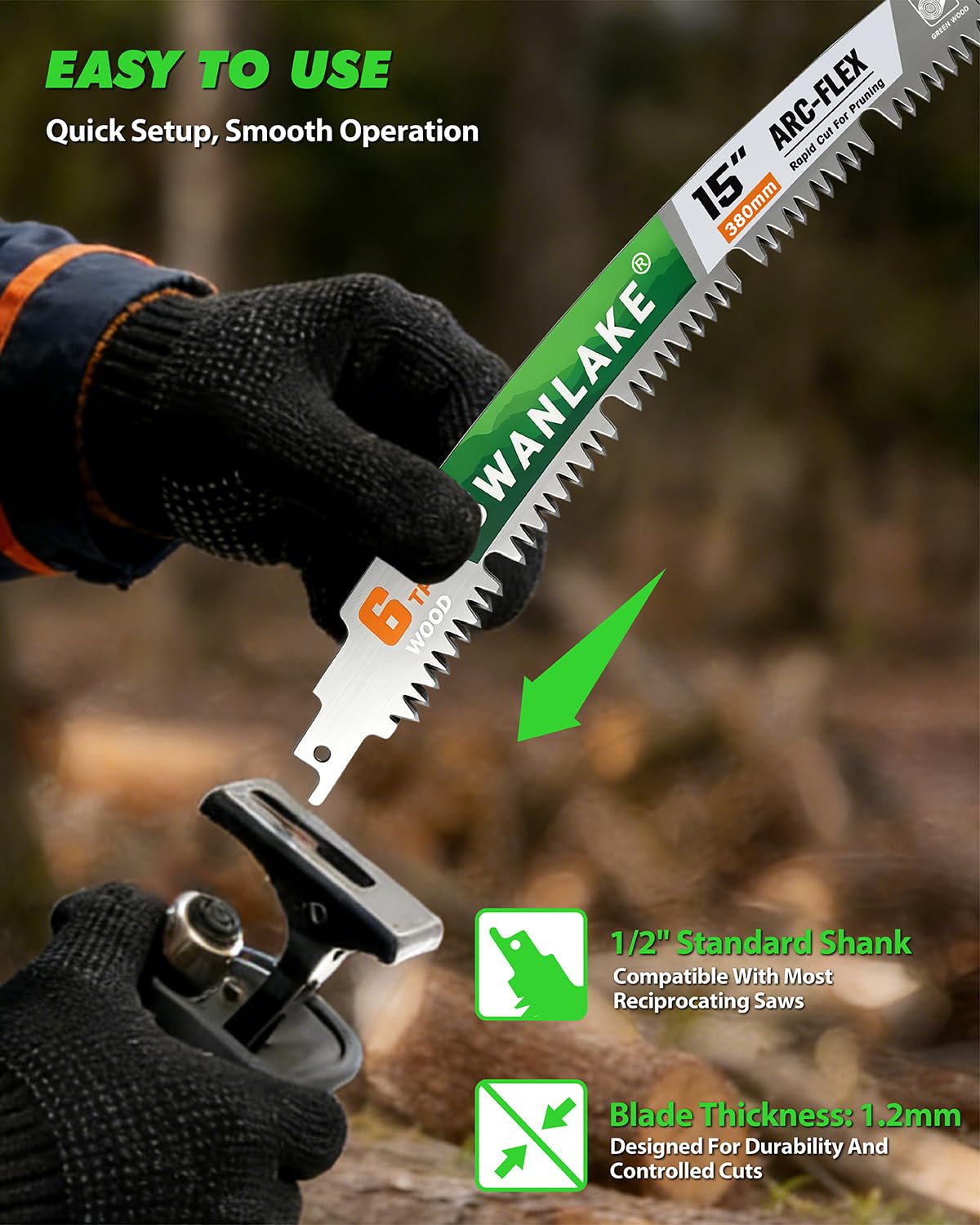 15-Inch Reciprocating Saw Blades, 5-Pack 6TPI Arc Edge for Pruning