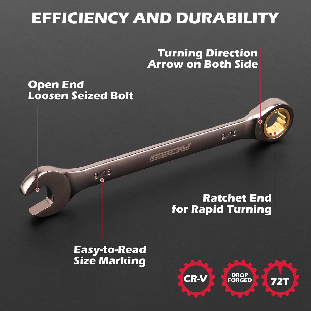 Premium 12-Piece SAE Ratchet Wrenches Set with Magnetic Organizer 1/4"-7/8", 72-Tooth Ratcheting Wrench Set, Cr-V Steel Ratchet Combination Wrench Set for Automotive, Machine Repair