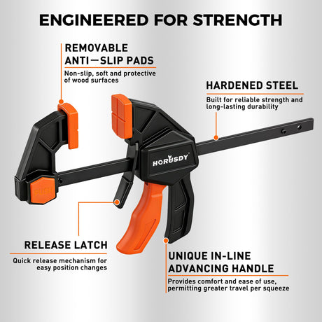10-Piece Bar Clamp Set for Woodworking, 4 x 6-inch & 2 x 12-inch One-Handed F Clamp/Spreader, 132 lbs Load Capacity, Includes Spring Clamps & 90° Angle Clamp, Quick-Release Grip