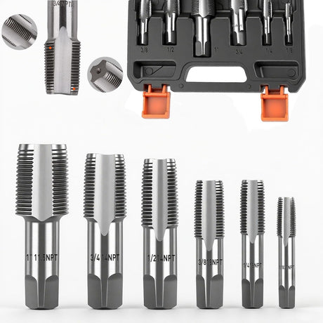 HORUSDY 6-Piece NPT Pipe Tap Set, Carbon Steel Threading Tool Kit for Pipe Taper Threads, Sizes 1/8", 1/4", 3/8", 1/2", 3/4" & 1", Durable Plumbing Tap Set with Storage Case