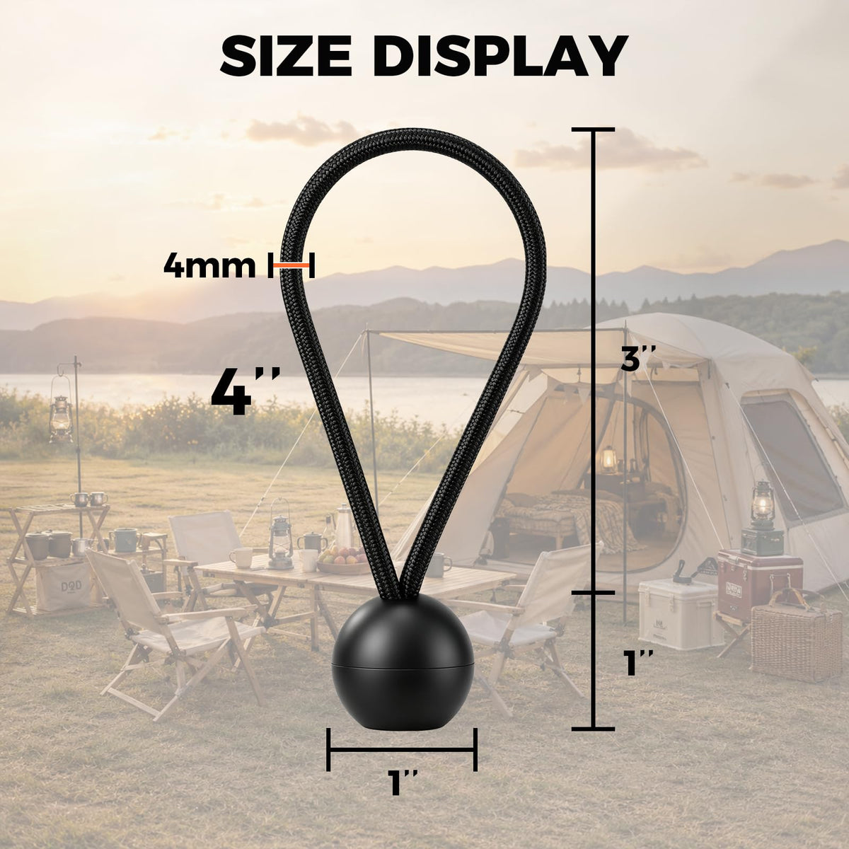 30 Pack 4-Inch Bungee Balls, Black Heavy Duty Heavyweight Bungee Cords with Balls, Weather Resistant Tie Down Strap 4mm Thickness for Camping, Tents, Cargo, Holding Wire and Hoses | Amazon US image 2