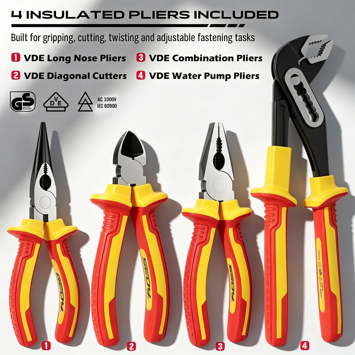 18-Piece Insulated Electrician Tool Set, VDE 1000V Insulated Screwdrivers, Voltage Tester, Long Nose, Diagonal Cutting and Water Pump Pliers for Electrical Work, Home Repair and Maintenance
