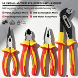 18-Piece Insulated Electrician Tool Set, VDE 1000V Insulated Screwdrivers, Voltage Tester, Long Nose, Diagonal Cutting and Water Pump Pliers for Electrical Work, Home Repair and Maintenance