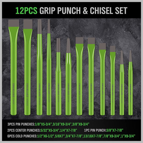 SWANLAKE 28-piece Punch and Chisel Set, Including Pin Punches, Taper Punch, Cold Chisels, Center Punches