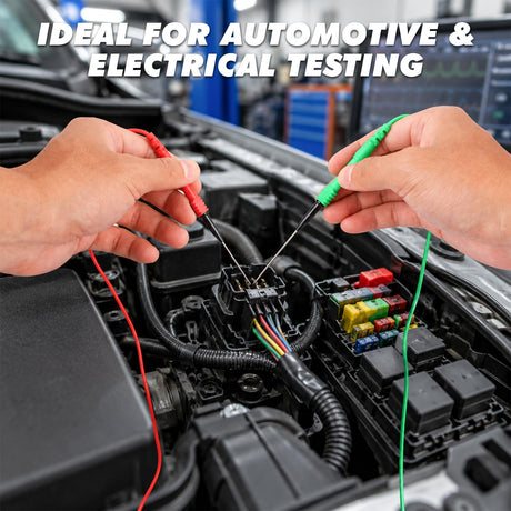 14-Piece Automotive Back Probe & Multimeter Needle Probe Kit, 30V 4mm Banana Plug Backprobe Pins, CAT II 600V 10A 2mm Insulated Test Probes, Stainless Steel Tips for Car Electrical Circuit Testing