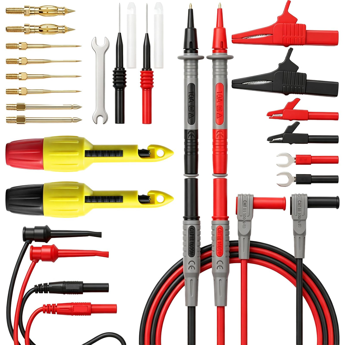 29-Piece Multimeter Test Leads Set, CAT.III 1000V / CAT.IV 600V Multimeter Probes with Alligator Clips, Piercing Probes, Needle Probe, Replaceable Probe Accessories, Soft PVC Volt Meter Lead