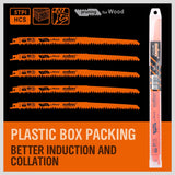 5-Pack 12-Inch Wood Pruning Reciprocating Saw Blades, 5TPI HCS Carbon Steel Sawzall Blades for Fast Cutting Green Wood, Branches & Plastic - Includes Storage Case