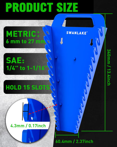 SWANLAKE Magnetic Wrench Organizer Toolbox Holder, 4-Pack SAE (1/4'' to 1-1/16''), Metric (6mm to 27mm) Wrench Organizers, Total Hold 60 Slots Ratchet Holders for Tool Box