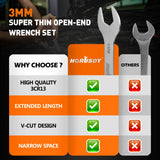 HORUSDY Thin Open End Wrench Set | Bike Wrench Set with Rolling Pouch | 19-Piece SAE & Metric | CR-V Steel | 1/4" to 1-1/16" & 5.5mm to 27mm for Mechanics