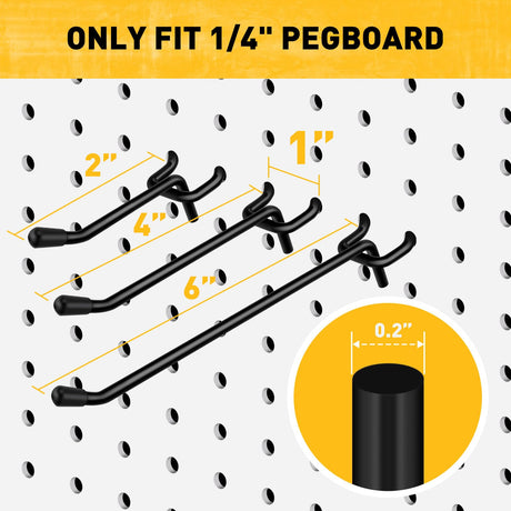 66-Piece 2/4/6 Inch Extra Thick Pegboard Hooks, Heavy Duty Peg Board Organizer Accessories, Peg Board Tool Hangers Fit for 1/4" Pegboard Hanging Tools Garage, Workshop, and Craft Storage