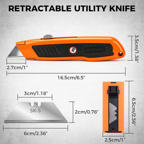 HORUSDY 4-Pack Box Cutter Utility Knife, Heavy Duty Aluminum Shell Retractable Box Cutter for Cardboard, Boxes and Cartons, Extra 10 Blades
