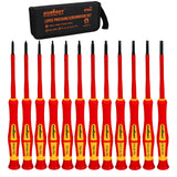 HORUSDY 12-Piece Precision Screwdriver Set, 1000V Insulated Electrician Screwdrivers with Magnetic Tips & Rotatable Top Cap, Phillips PH0/PH00, Slotted 1.8–3mm & Torx T5–T10 with Portable Storage Bag