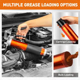 18-Piece 8000PSI Heavy Duty Grease Gun Kit with 14oz Grease, 2x11" Hoses, Flex Hose, Extension Pipes, Lock Coupler, Injector, Sharp Nozzle for Vehicle, Farm, Workshop, Marine, Easy Operation Tool