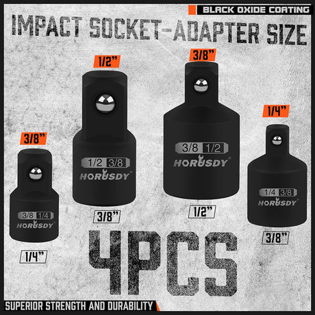 HORUSDY 7 Piece Impact Sockets Adapter Set, Hex Shank Socket to Drill Adapter 1/4" 3/8" 1/2", Cr-V Steel Impact Driver Wrench Socket Reducer Set