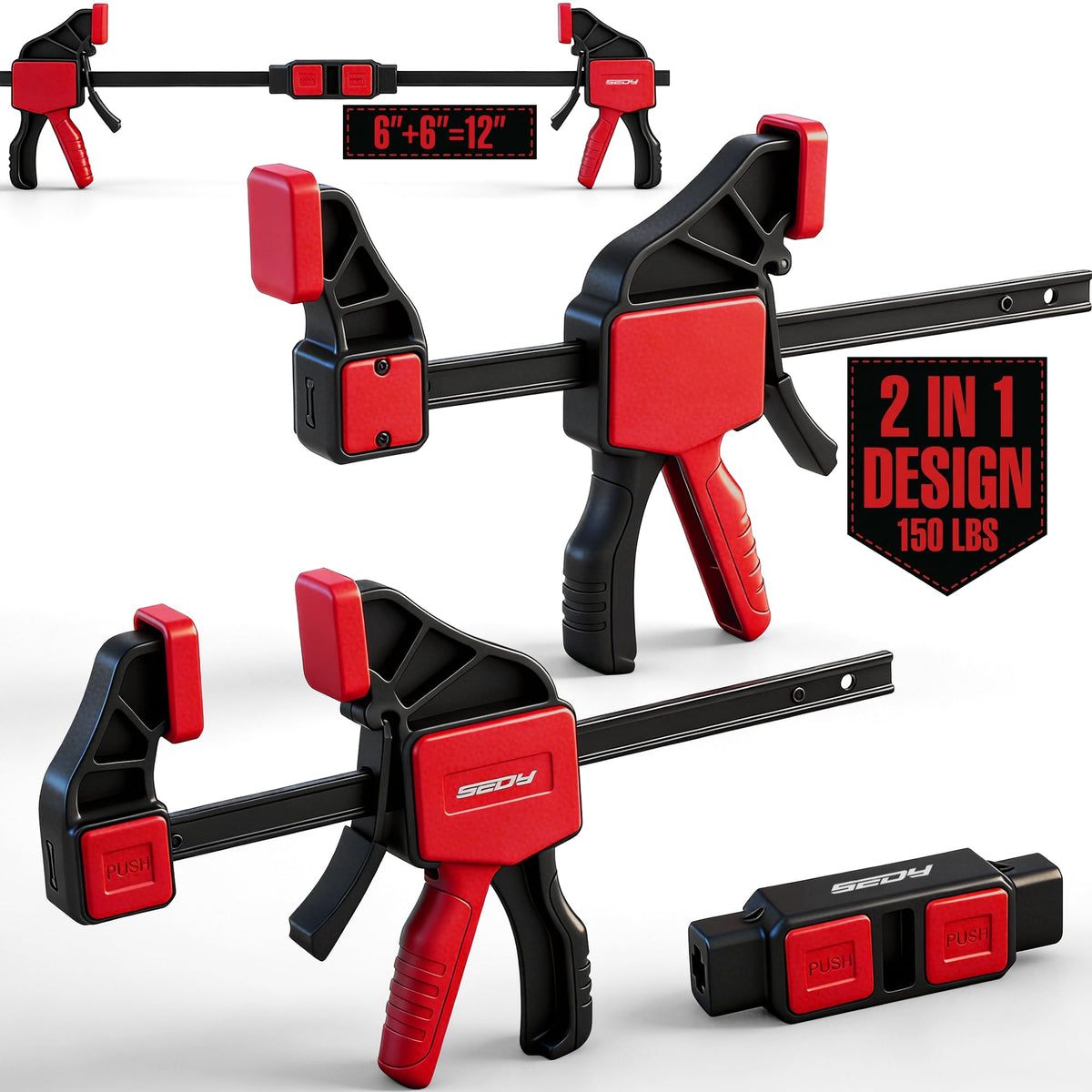 3-Pack 6 Inch Bar Clamps for Woodworking with Clamp Connector, 6" Quick-Release Wood Clamps with 150 LBS Load Limit, Trigger Clamp Set, One-Handed Clamps/Spreader Ideal for Woodworking DIY Projects